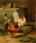 Poultry Feeding in a Barn by Edgar Hunt